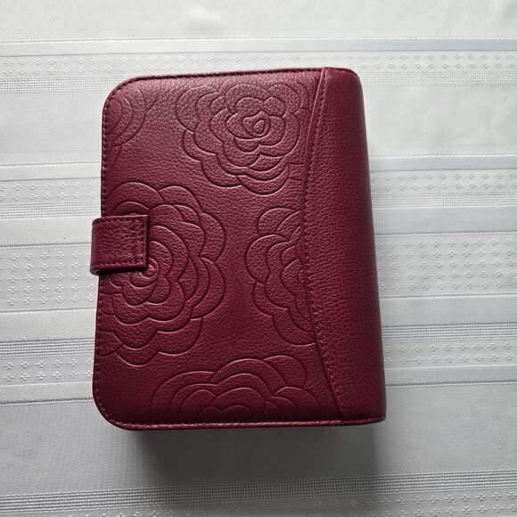 Franklin Covey Burgundy Rose Patterned Leather Day Planner 7 x 5 - Picture 2 of 8